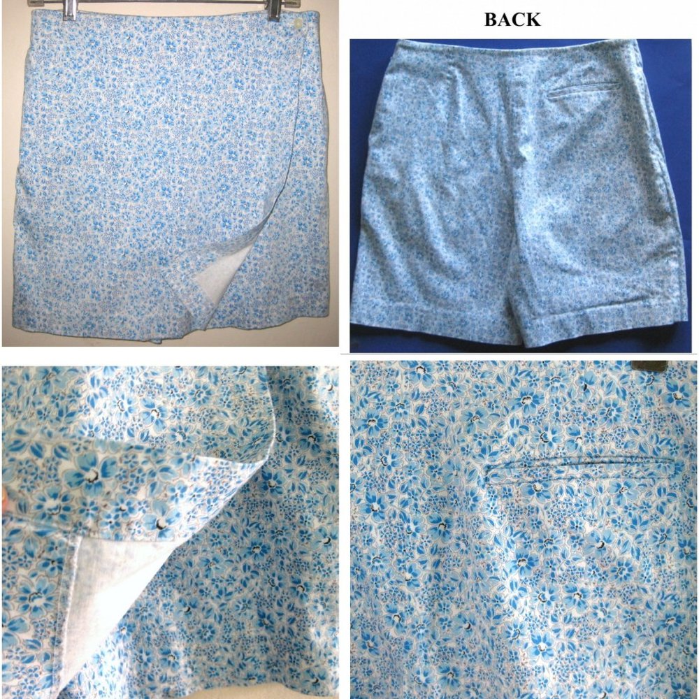 Ralph Lauren golf skort 8 Wrap front Print Blue white Cotton bl Pockets Skort